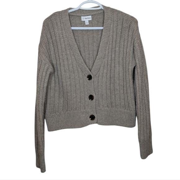 The Drop Greige Knit Women's Megan V-Neck Cropped Button Down Cardigan Small - Picture 1 of 8